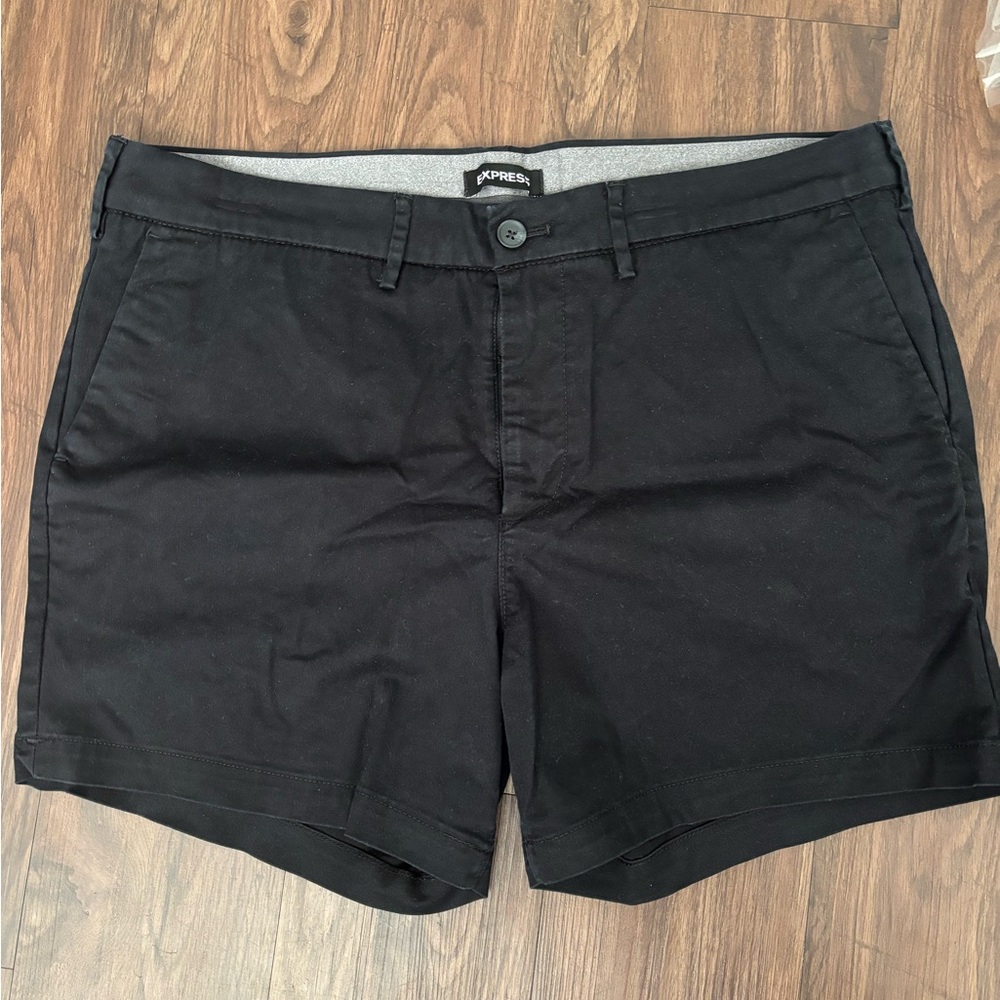 Express Men's Classic Black Flat Front Shorts 6in Inseam